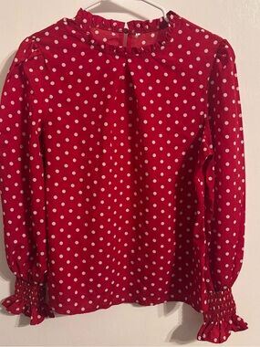 Women’s Red Polka Dot Long-Sleeve Blouse